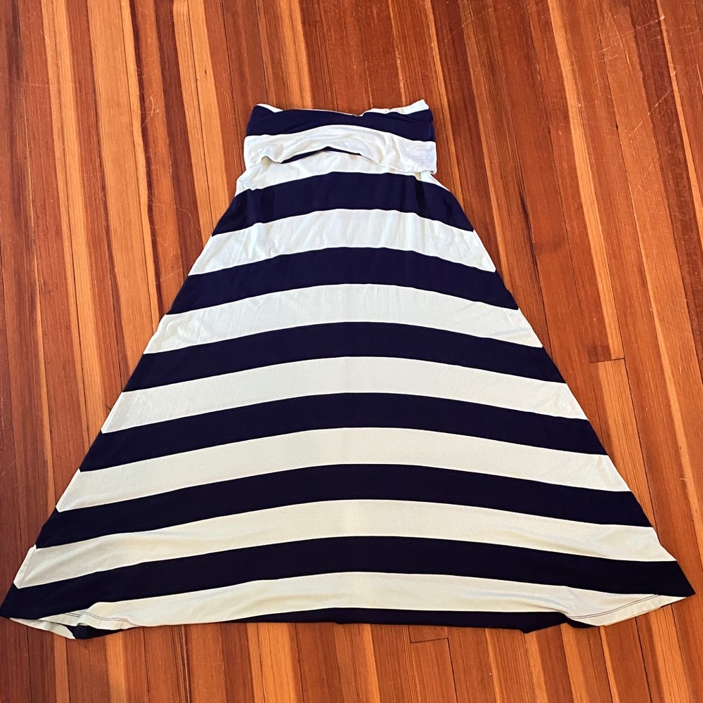 Navy and Pale Green Striped Women's Skirt